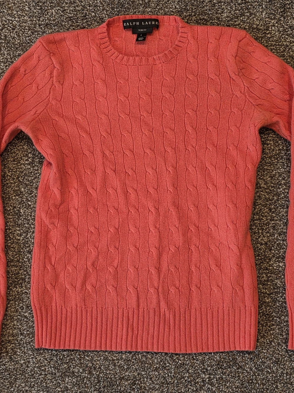 Ralph Lauren Women’s Coral Cable Crewneck Sweater 100% Cashmere!